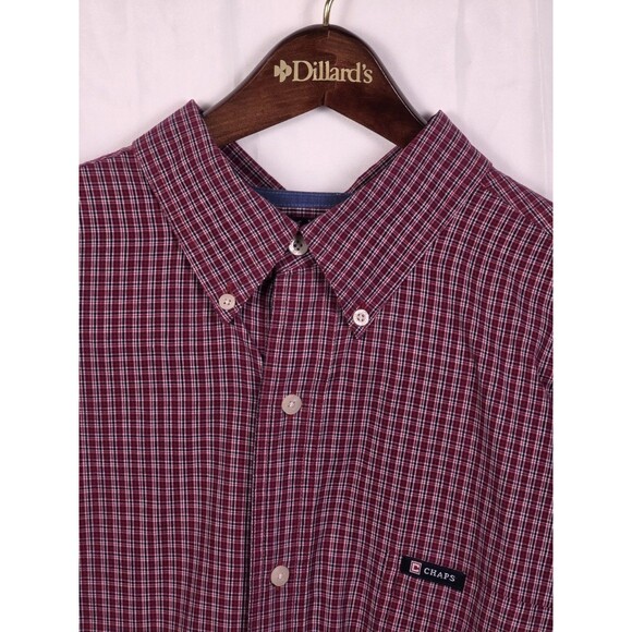 Chaps Men's XL Easy Care  Maroon Plaid Long Sleeve Button Up Shirt - Picture 1 of 7